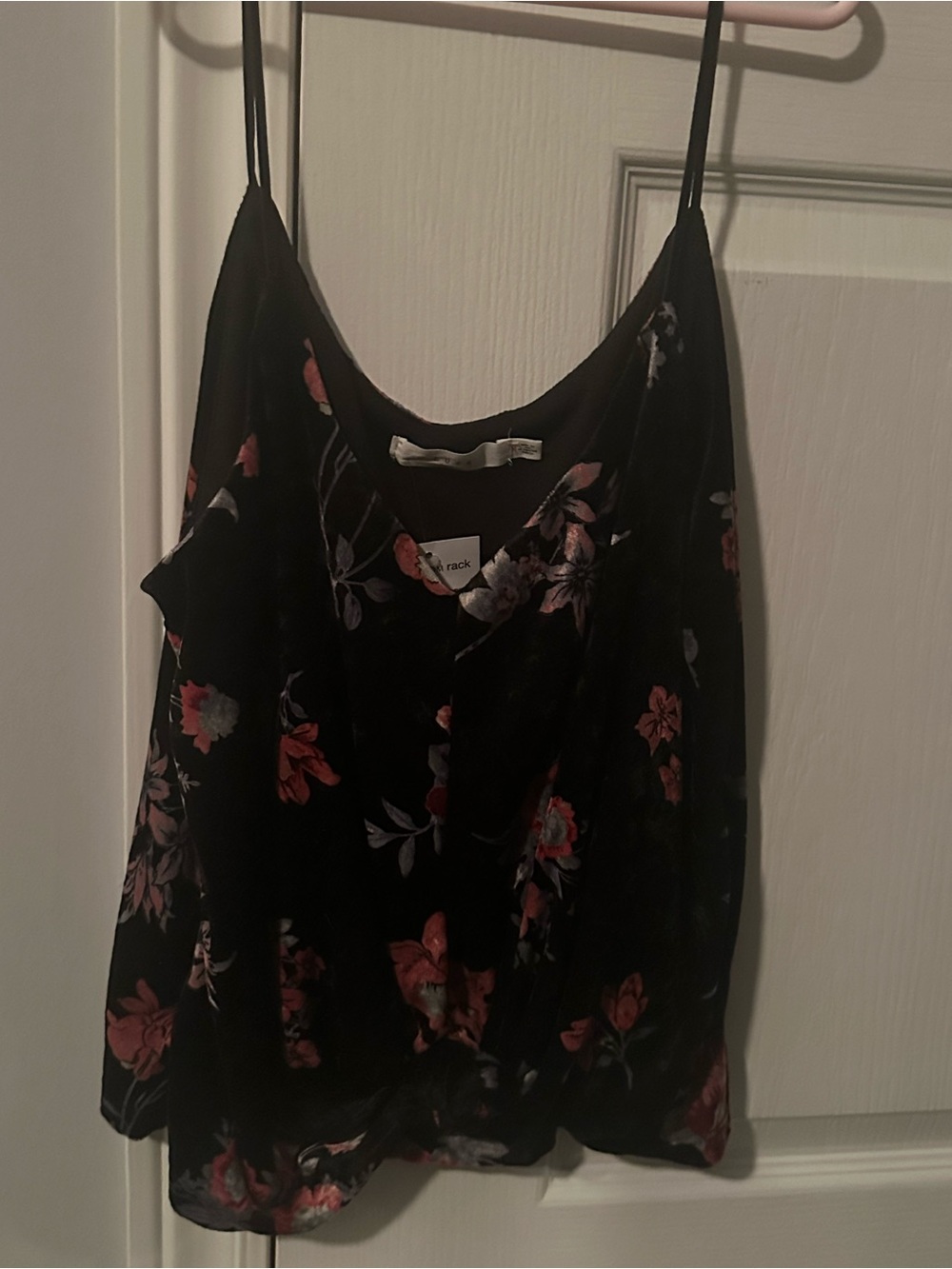 Lush Floral Velvet Cami Tank Top - Black with Pink Floral